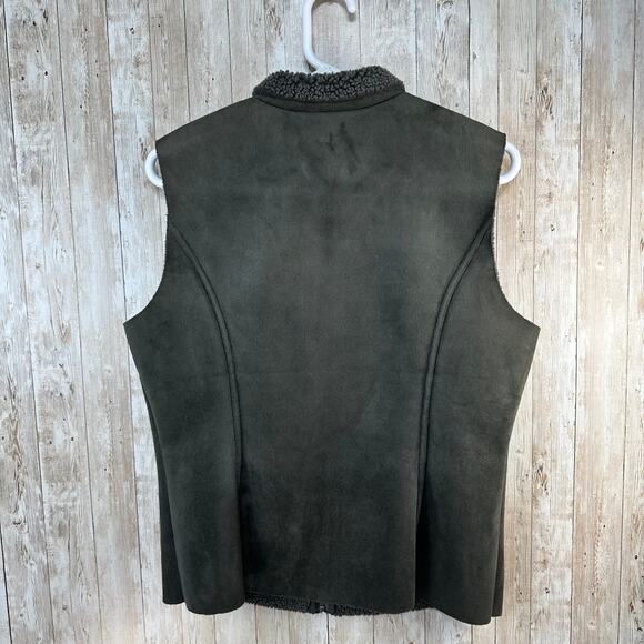 Lands End‎ Vest Womens S Charcoal Grey Sherpa Lined Faux Suede Outdoor Cabincore - Picture 2 of 7